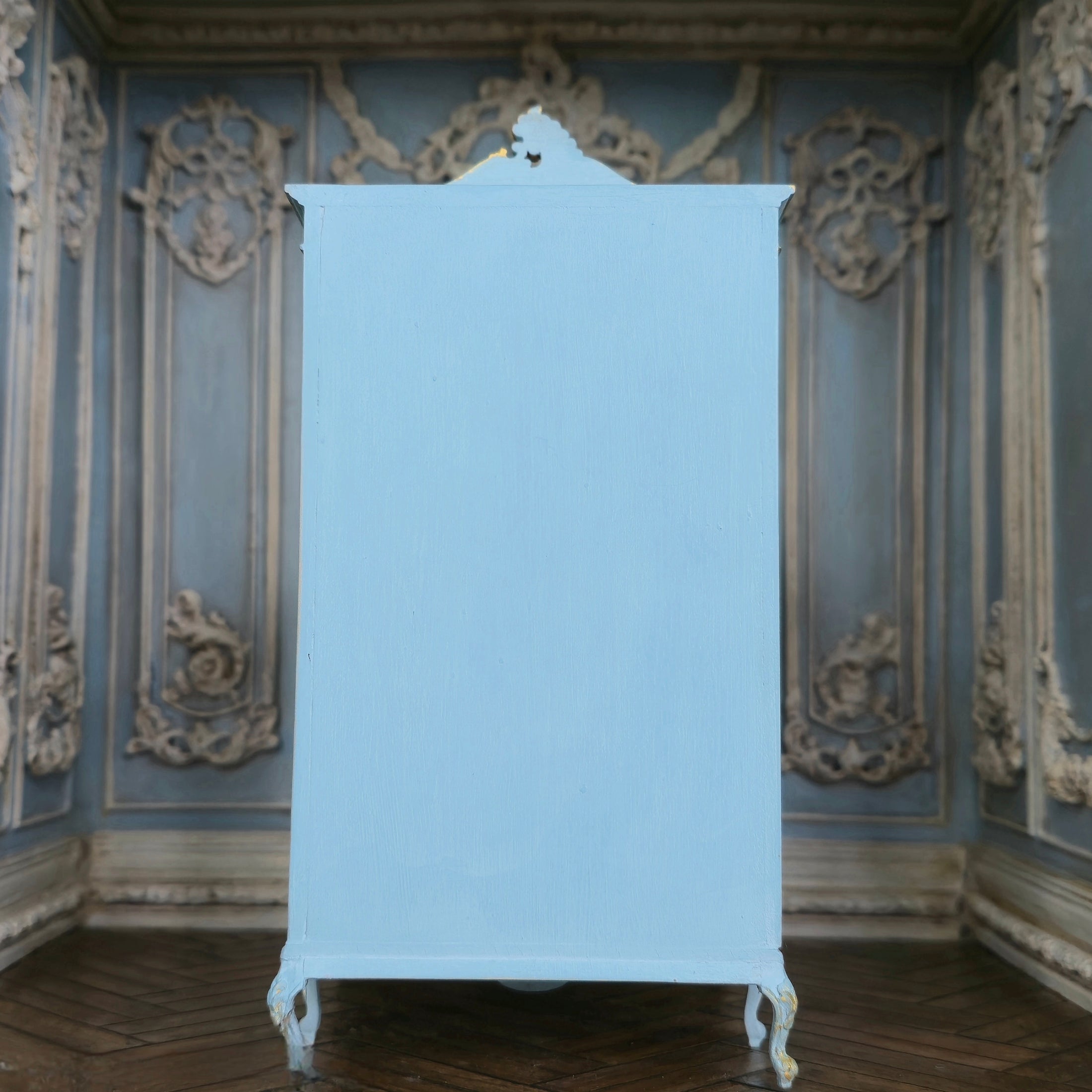 Aurearte Miniatures OOAK Blue Gilt Hand Painted Peacock Armoire Cabinet Spain