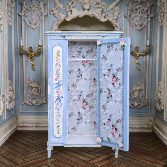 Aurearte Miniatures OOAK Gilt Blue Hand Painted Bird Armoire Cabinet Spain
