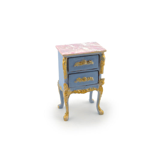 Aurearte Miniatures OOAK Hand Painted Gilt Blue Antique Style Bedside Table