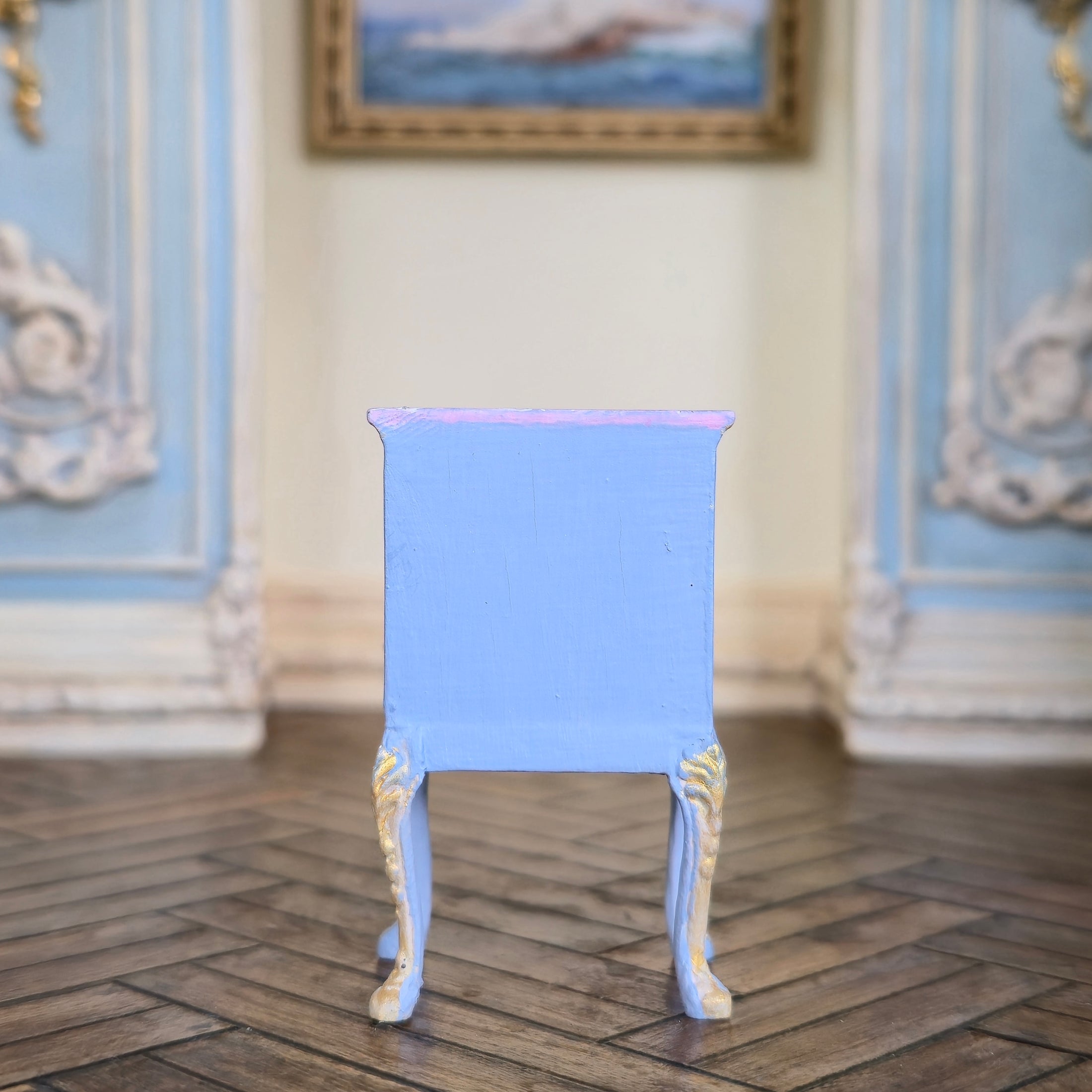 Aurearte Miniatures OOAK Hand Painted Gilt Blue Antique Style Bedside Table