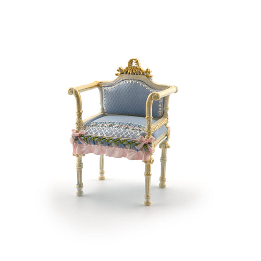 Aurearte Miniatures OOAK Hand Painted Upholstery Gilt Ivory Vanity Chair