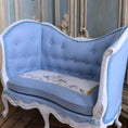 Load image into Gallery viewer, Aurearte Miniatures OOAK Hand Painted Blue Upholstered Settee Sofa with Pillows
