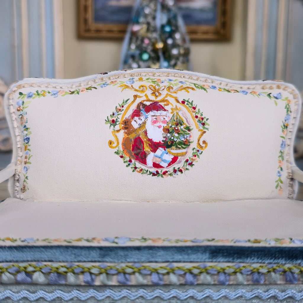 Aurearte Miniatures OOAK Victorian Christmas Santa Hand Painted Settee with Pillow