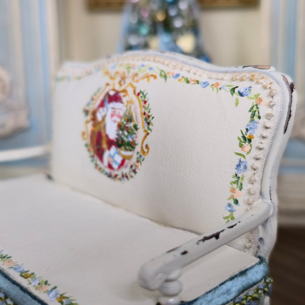 Aurearte Miniatures OOAK Victorian Christmas Santa Hand Painted Settee with Pillow