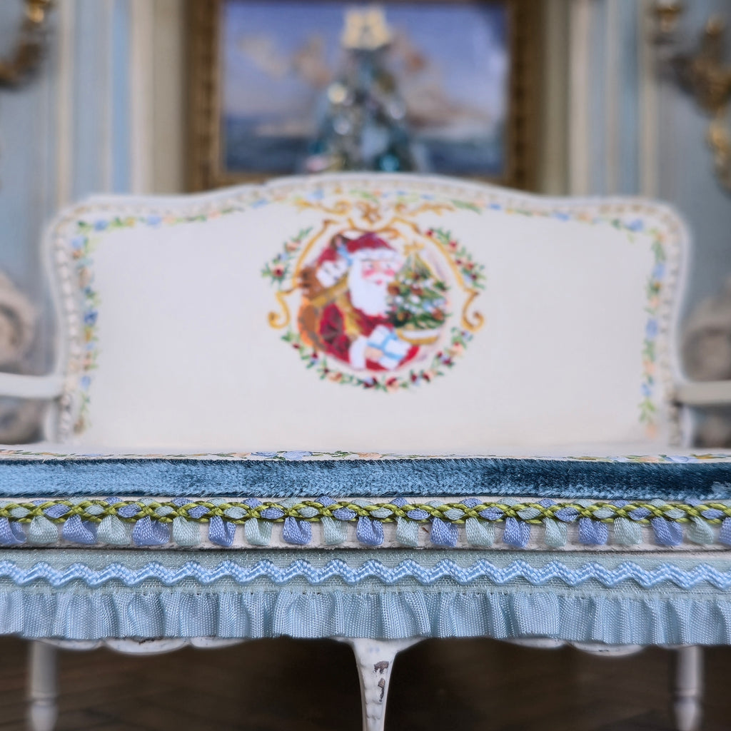 Aurearte Miniatures OOAK Victorian Christmas Santa Hand Painted Settee with Pillow