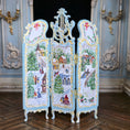 Load image into Gallery viewer, Aurearte Gilt Blue Hand Painted Victorian Winter Village Folding Screen Room Divider
