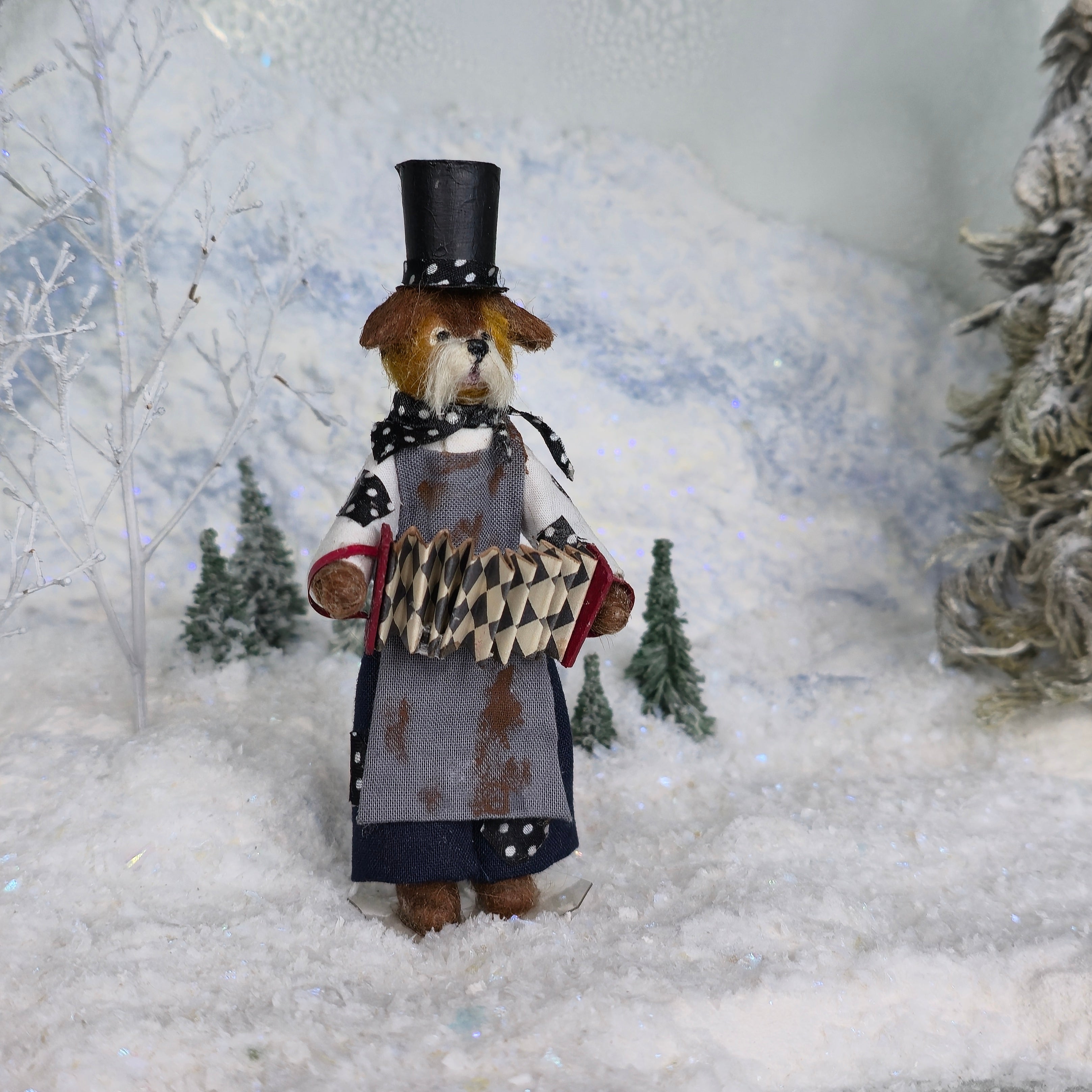 Le Coffre d’Emilie OOAK Hobo Puppy Musician Antropomorphic Dollhouse Doll Figure