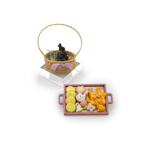 Filled Easter Basket & Cookie Tray Dollhouse Miniature Set