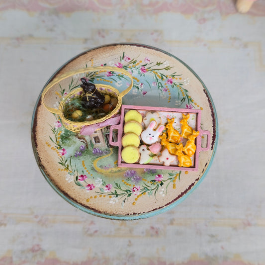 Filled Easter Basket & Cookie Tray Dollhouse Miniature Set