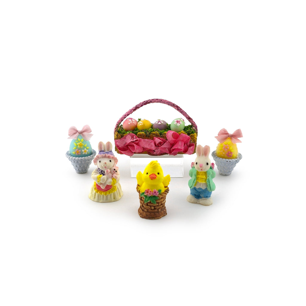 Artisan Easter Figurines & Basket Dollhouse Miniature Spring Decor Set