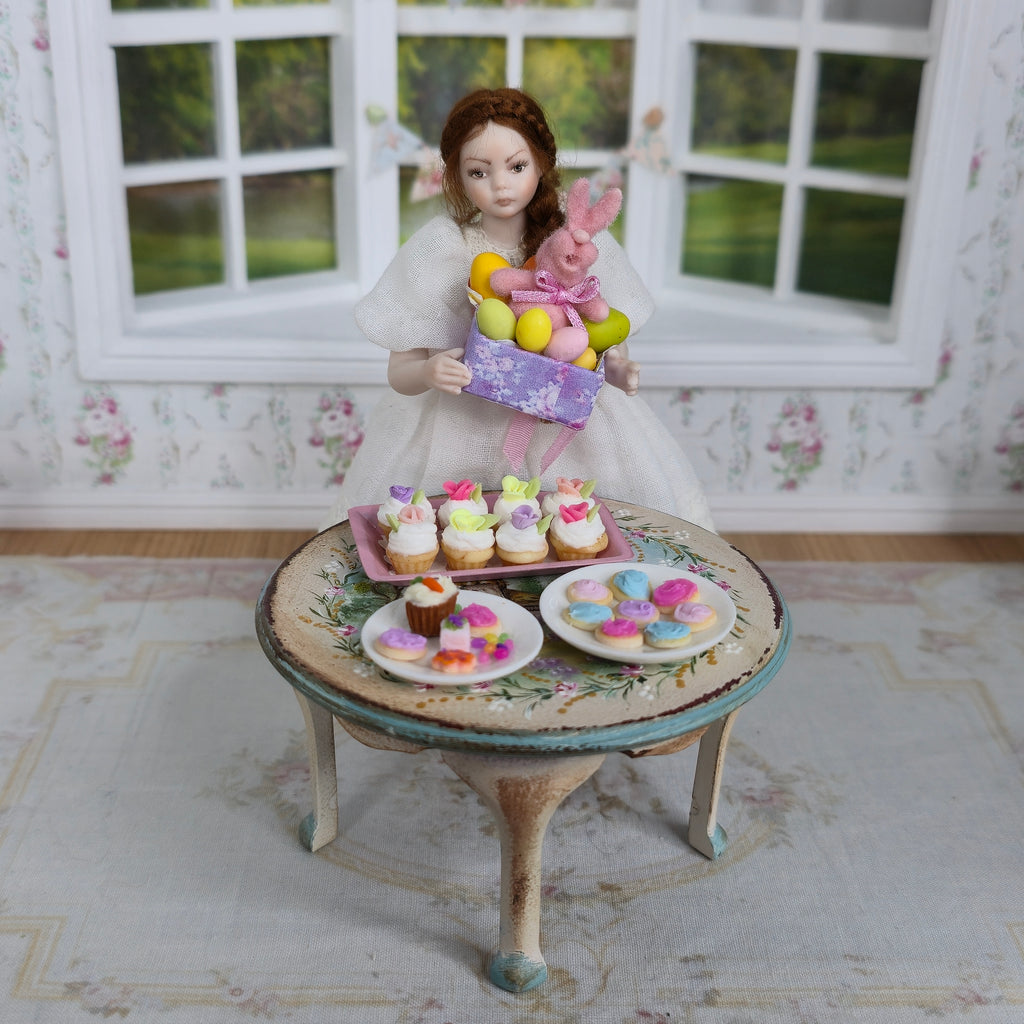 Easter Cupcake & Bunny Dessert Display Dollhouse Miniature Spring Decor