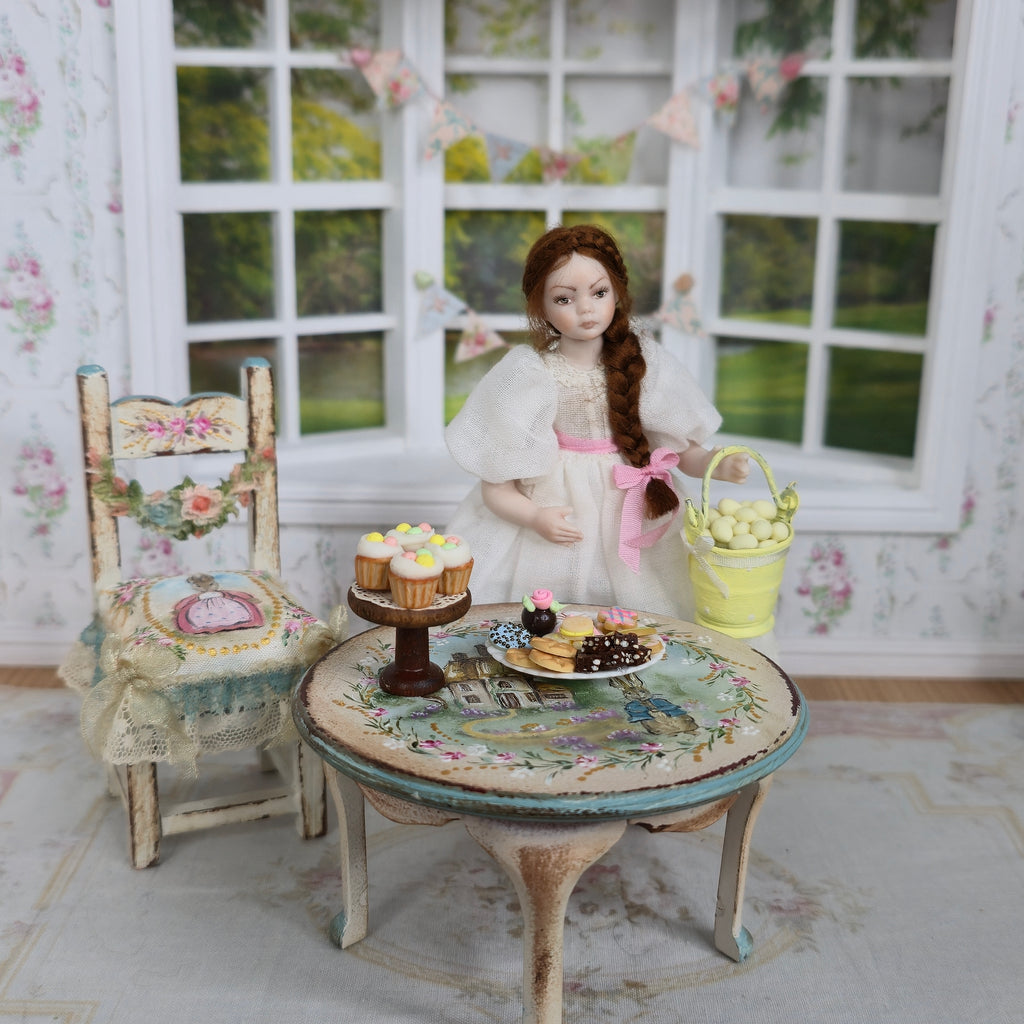 Easter Cupcakes Cookie Plate & Egg Bucket Decor Set Dollhouse Miniature