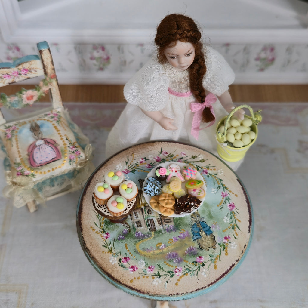 Easter Cupcakes Cookie Plate & Egg Bucket Decor Set Dollhouse Miniature