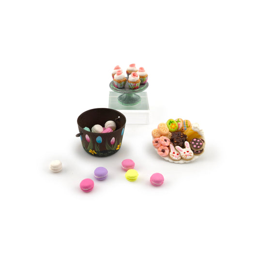Sue Ayers Easter Cookie Platter & Dessert Set Dollhouse Miniature