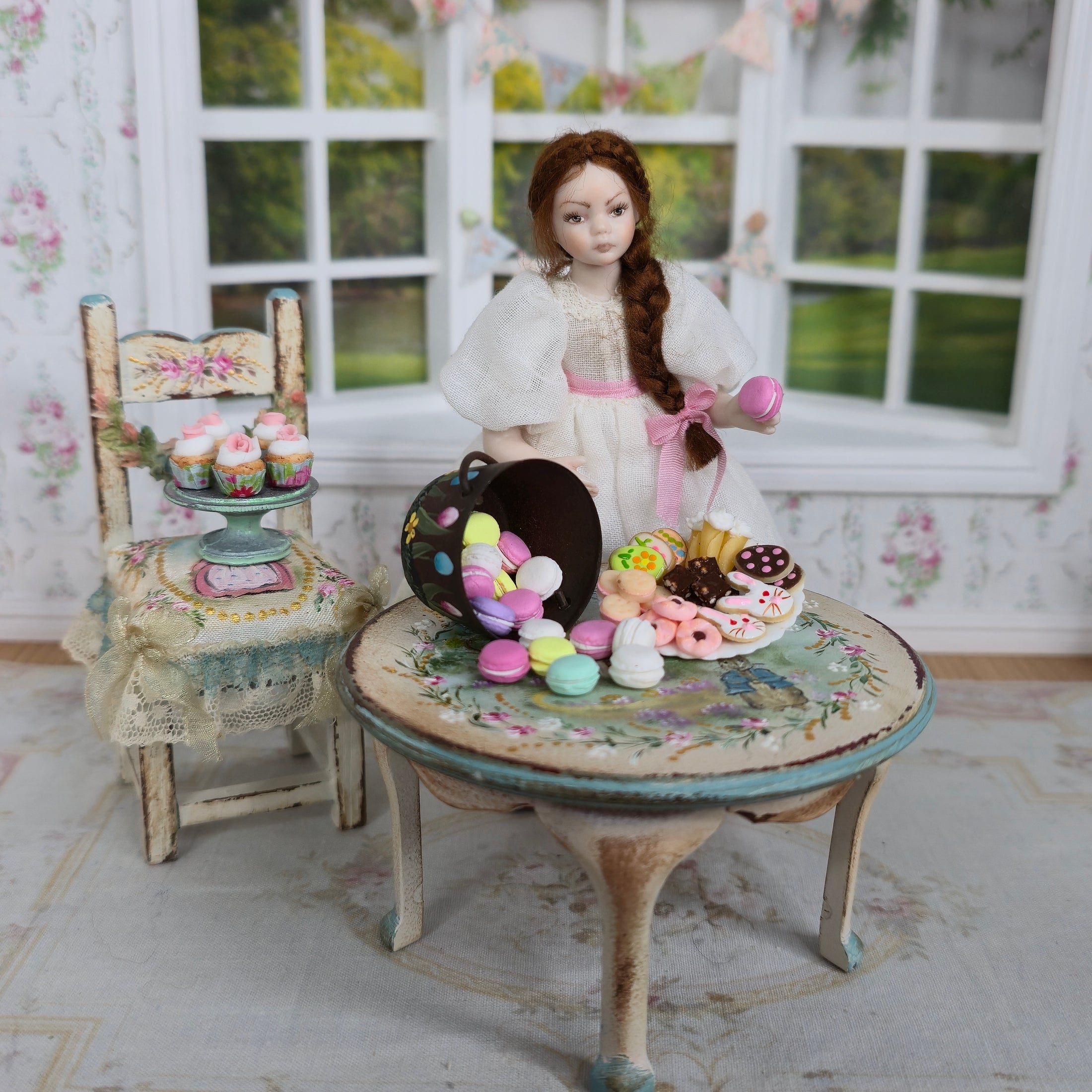 Sue Ayers Easter Cookie Platter & Dessert Set Dollhouse Miniature