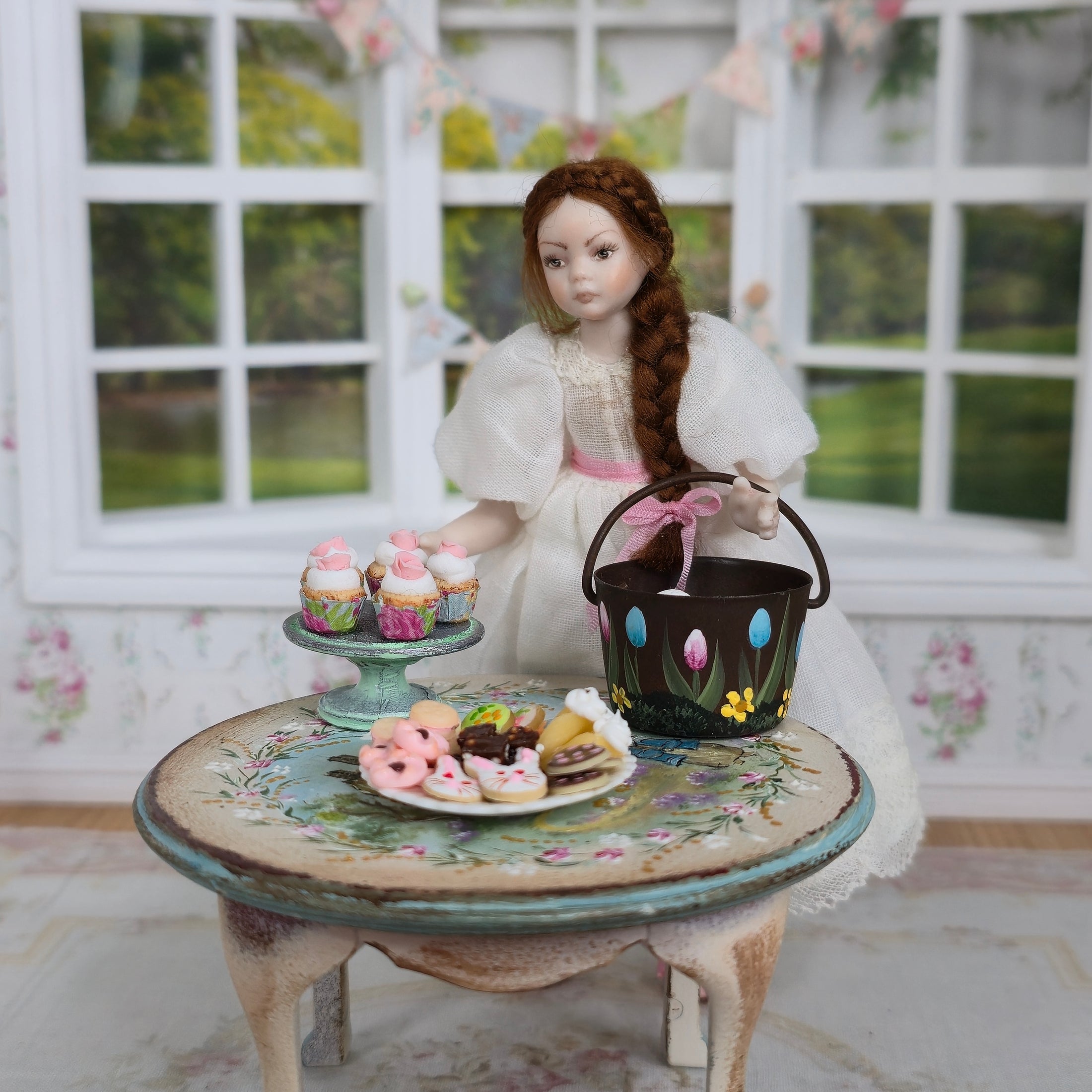 Sue Ayers Easter Cookie Platter & Dessert Set Dollhouse Miniature
