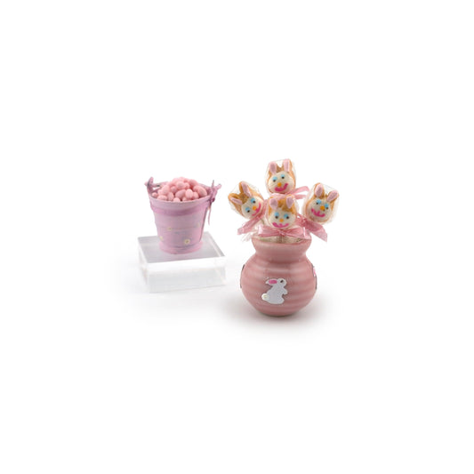 Easter Jelly Bean Pail & Bunny Cookie Pops Dollhouse Miniature