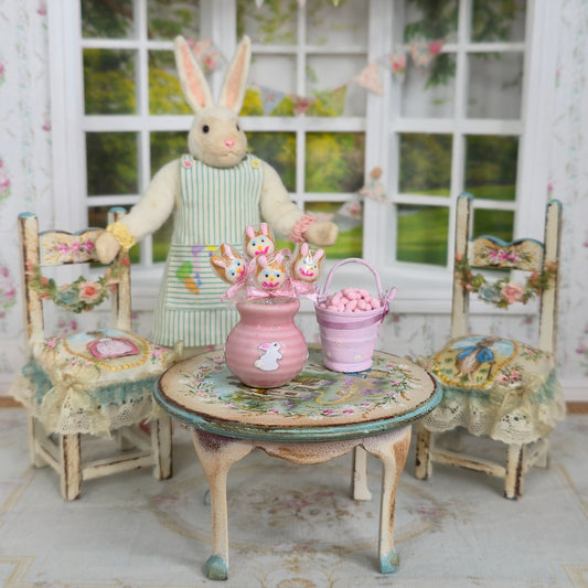Easter Jelly Bean Pail & Bunny Cookie Pops Dollhouse Miniature