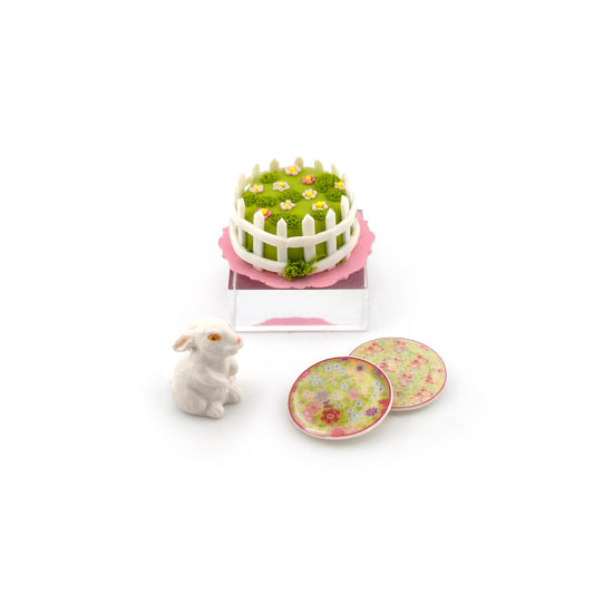 Spring Garden Easter Cake & Bunny Dollhouse Miniature Set