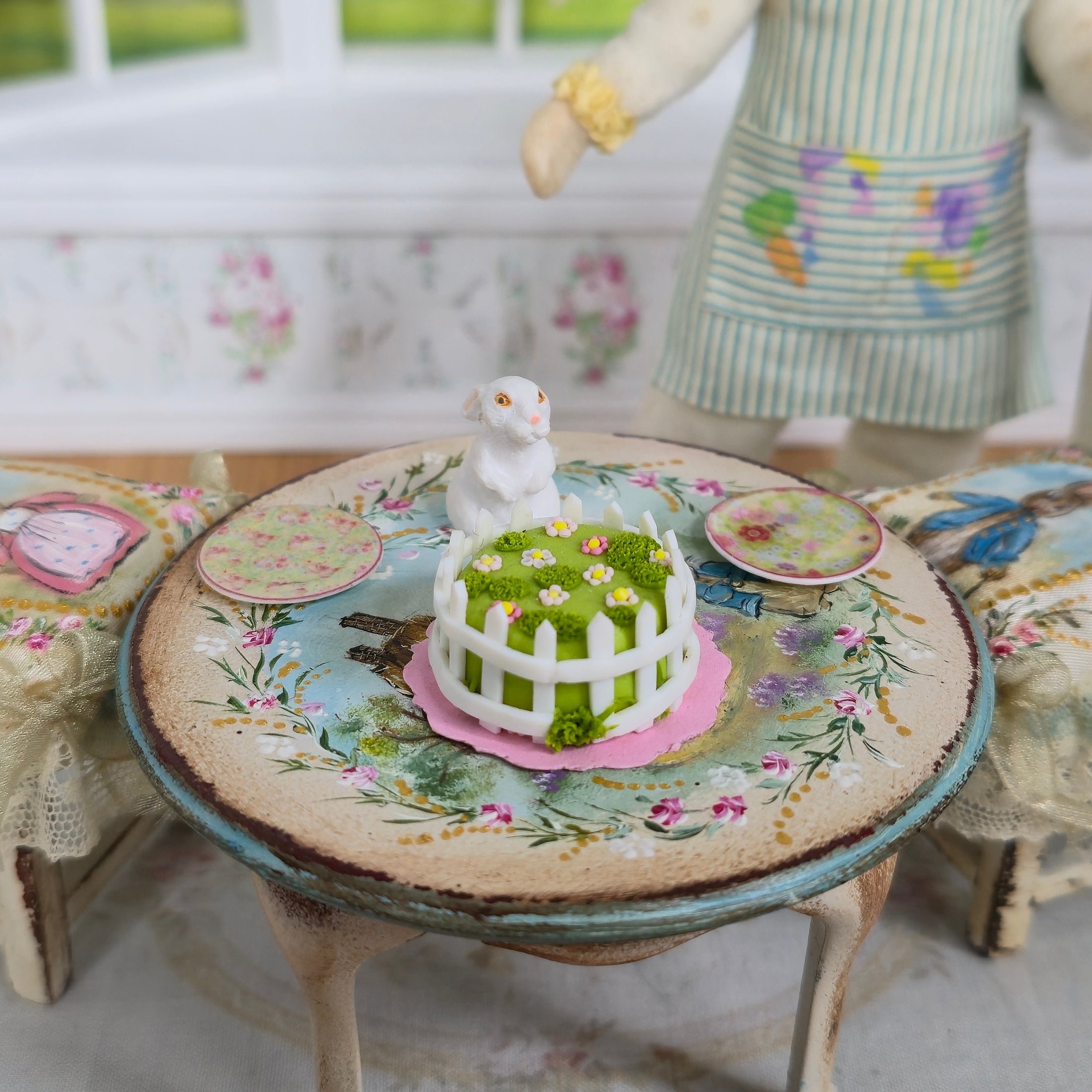 Spring Garden Easter Cake & Bunny Dollhouse Miniature Set