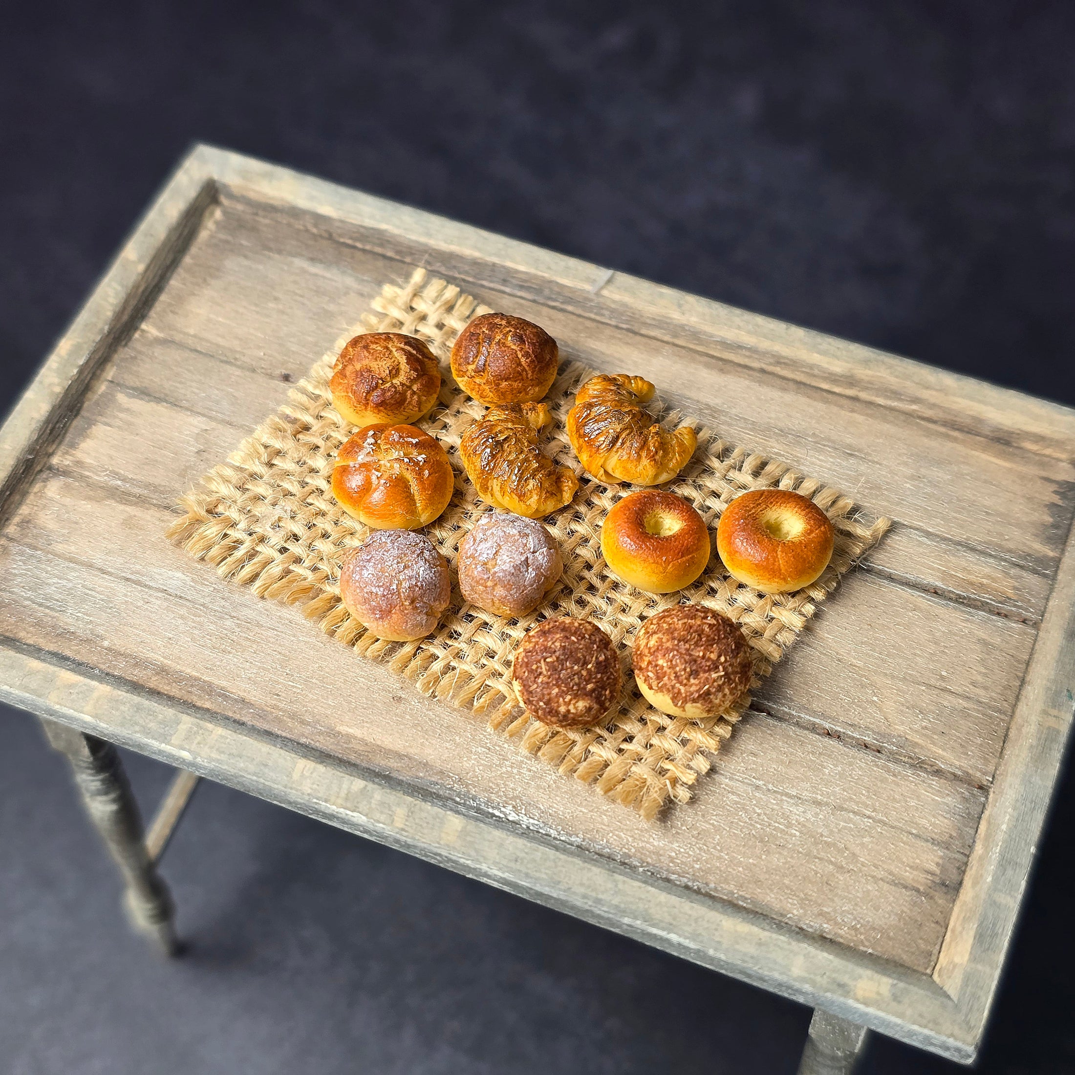 Tomo Tanaka Nunu’s House Bakery Breads on Burlap Miniature Artisan Food