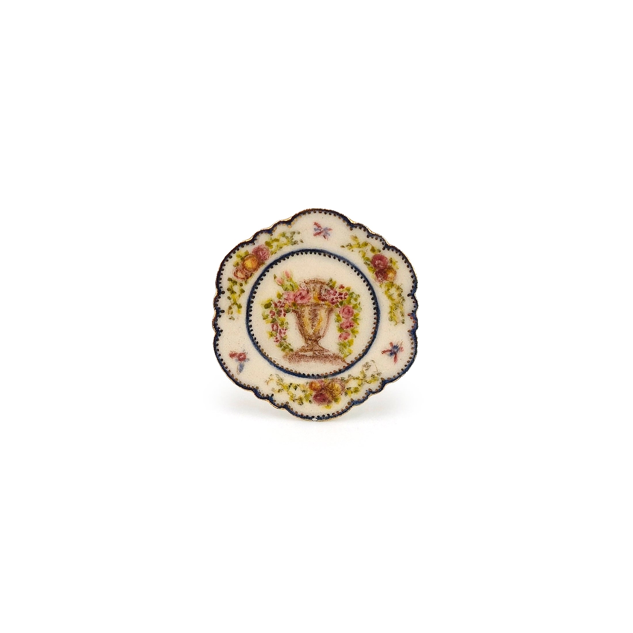 Jean Welch Hand-Painted Floral Porcelain Cabinet Plate Dollhouse Miniature