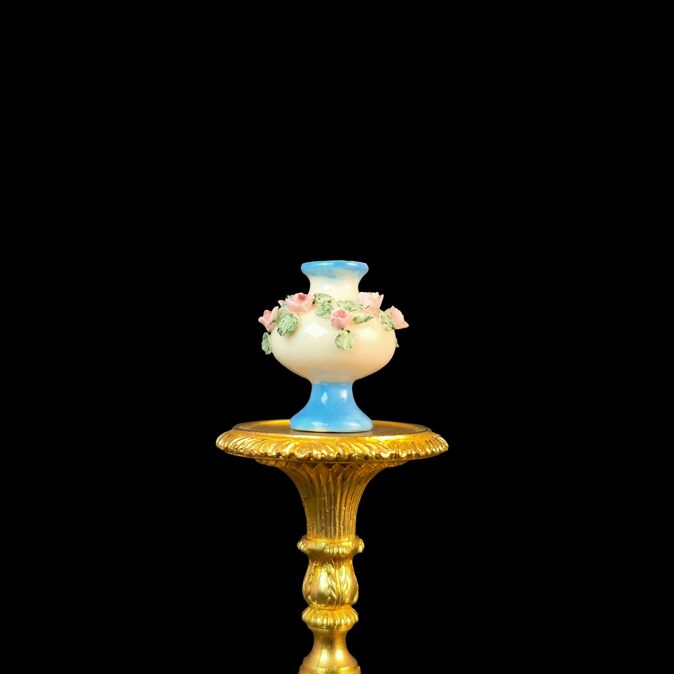 Artisan Pink Rose Porcelain Vase Dollhouse Miniature