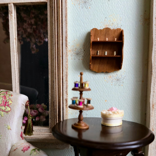 Larry Hadlock Miniature Thimble Holder Wall Shelf & Thimbles OOAK 1984