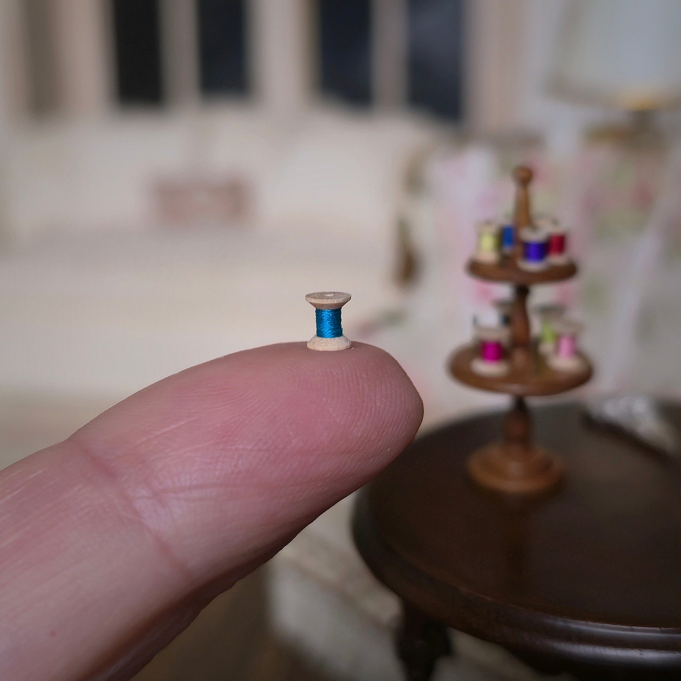David Krupick Miniature Thread Holder with Spools OOAK Sewing Stand