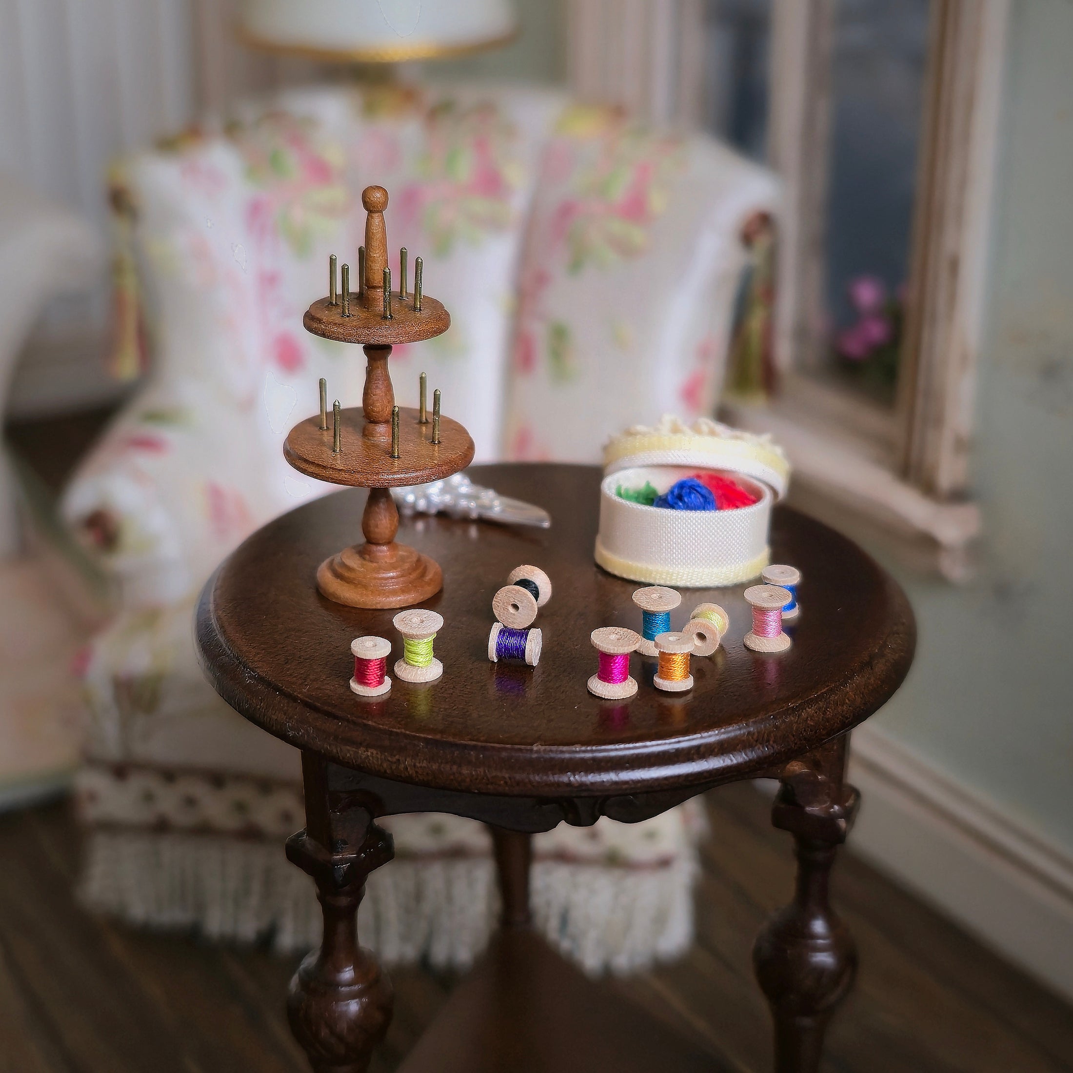 David Krupick Miniature Thread Holder with Spools OOAK Sewing Stand