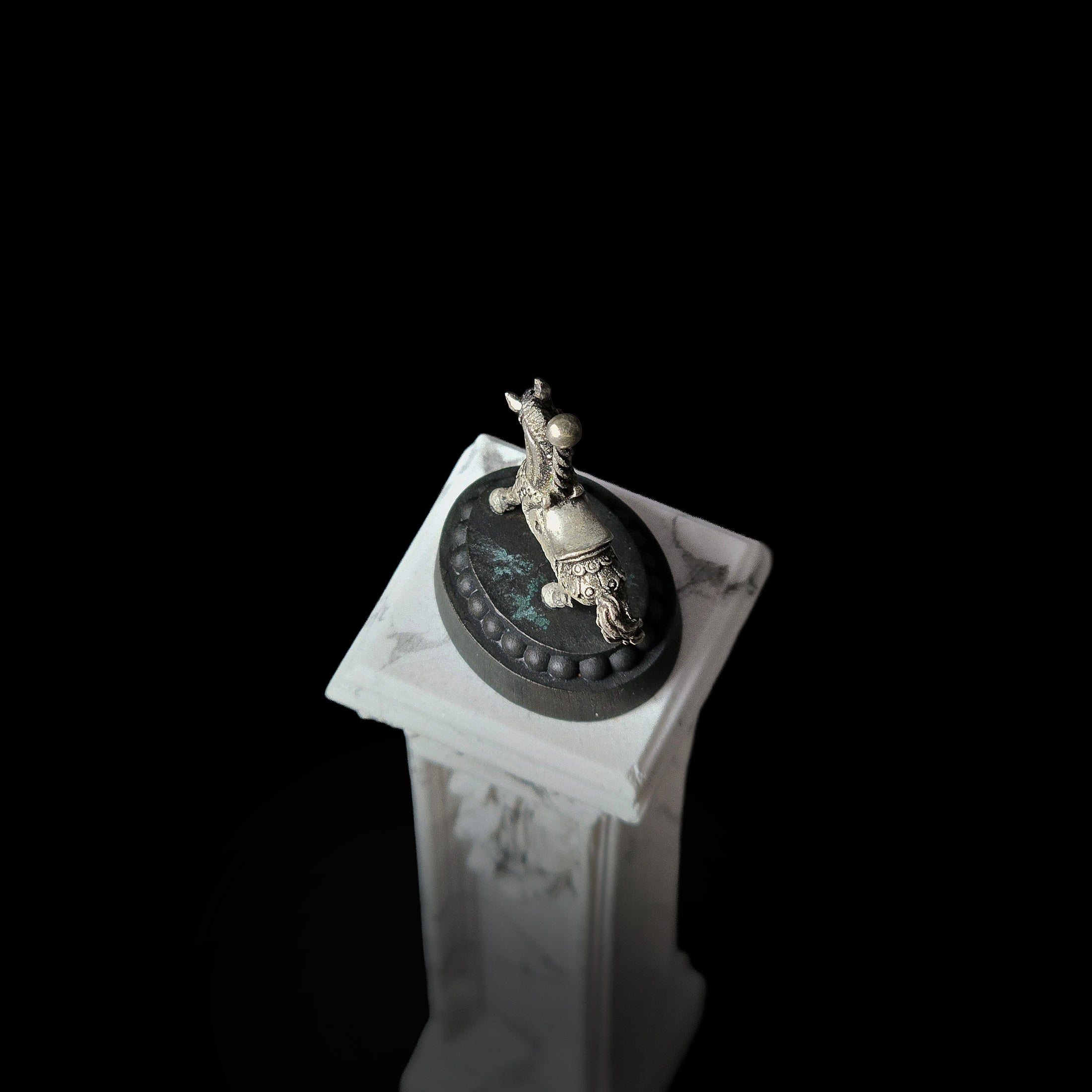 Miniature Sterling Silver Carousel Horse Sculpture on Wooden Base
