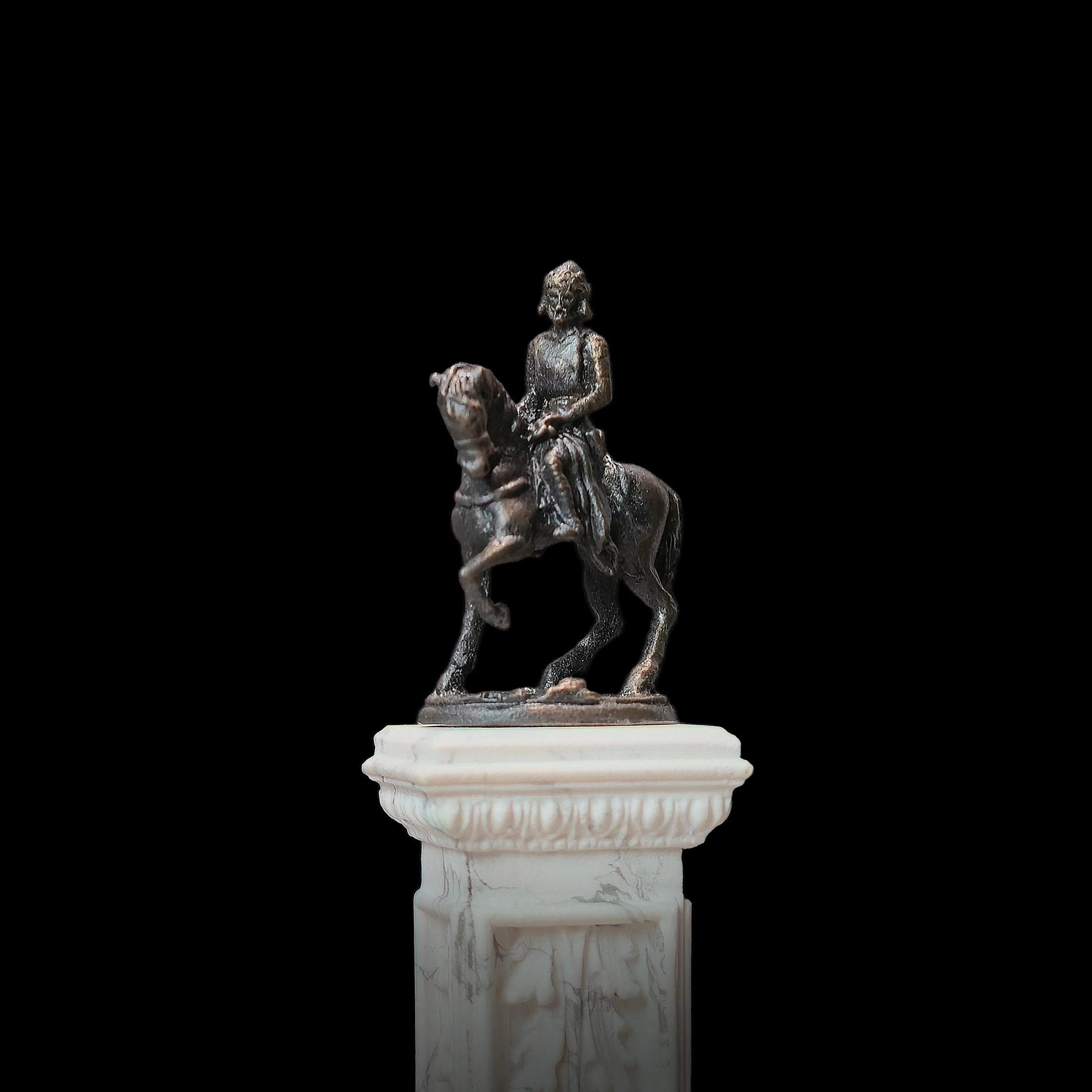 Miniature Bronze Equestrian Statue of Colleoni Renaissance Sculpture