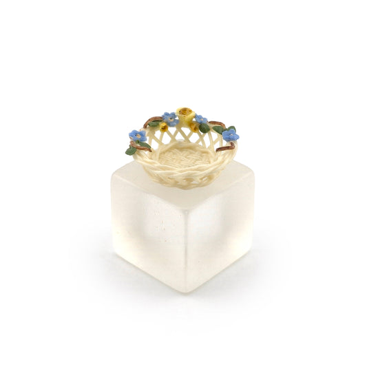 OOAK Floral Hand Sculpted Porcelain Basket Signed Artisan Miniature