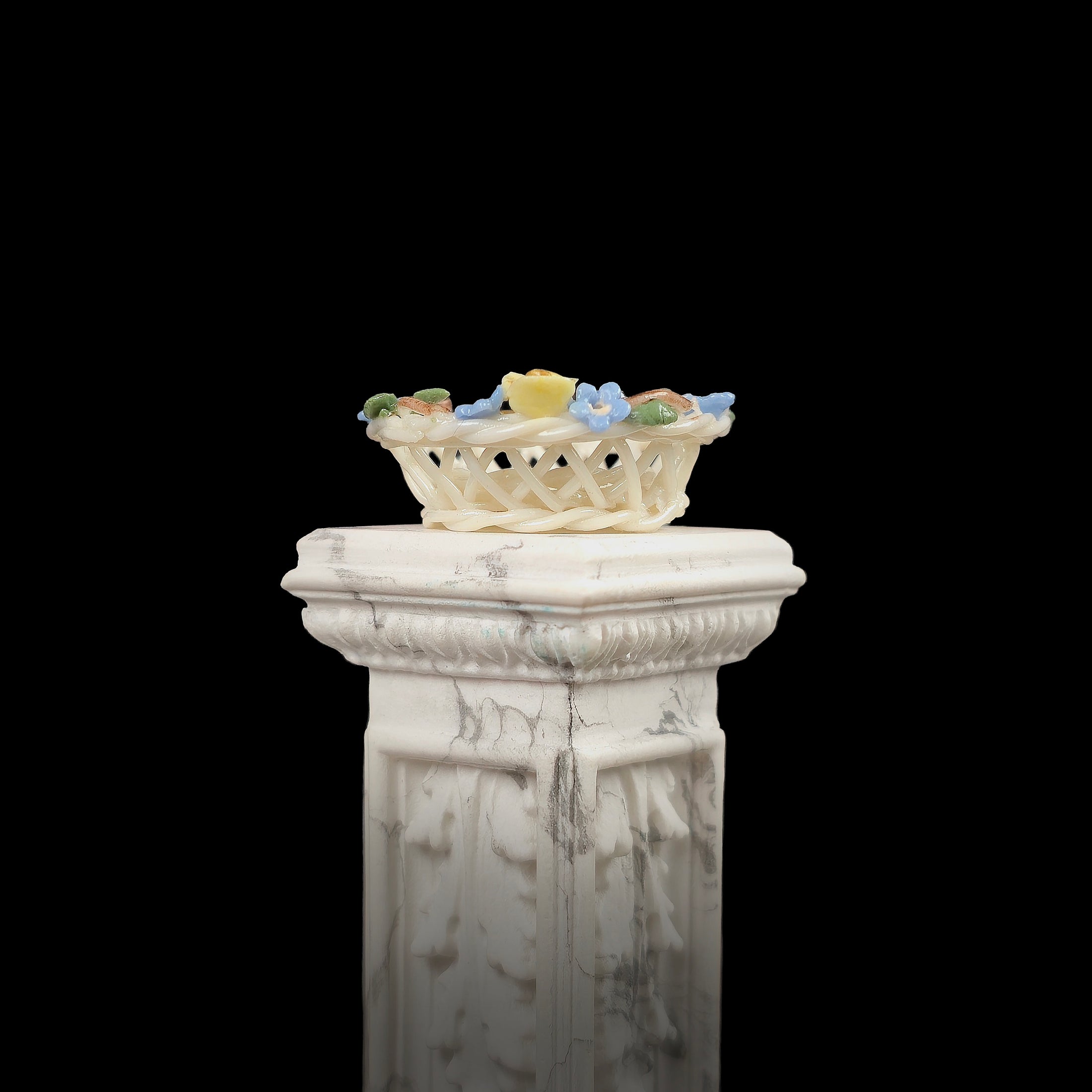 OOAK Floral Hand Sculpted Porcelain Basket Signed Artisan Miniature