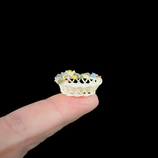 OOAK Floral Hand Sculpted Porcelain Basket Signed Artisan Miniature