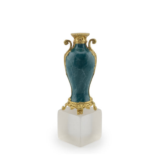 David Iriarte Gold Plated Bronze & Green Enameled Faux Marble Urn Vase A