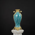 Load image into Gallery viewer, David Iriarte Gold Plated Bronze & Green Enameled Faux Marble Urn Vase A
