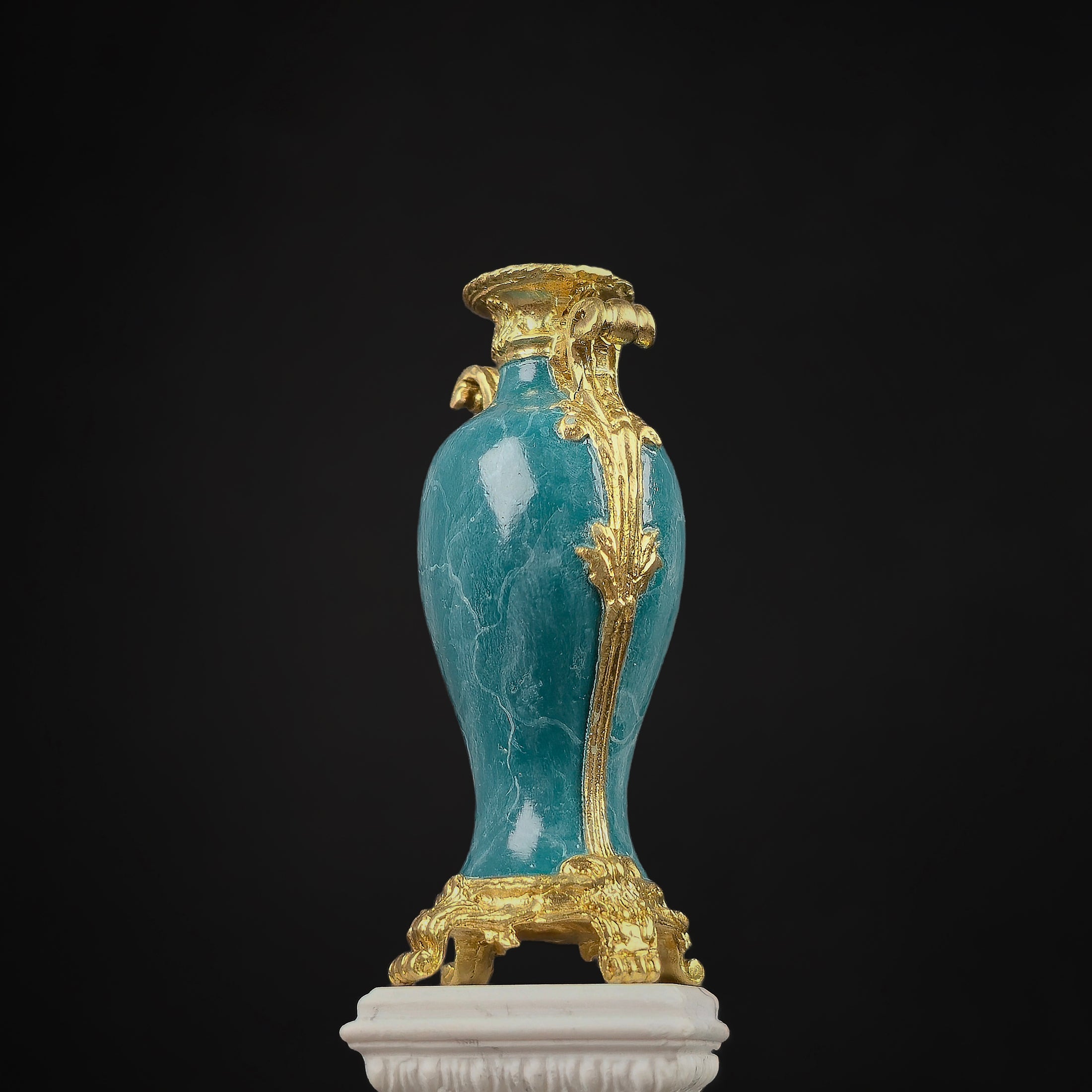 David Iriarte Gold Plated Bronze & Green Enameled Faux Marble Urn Vase A