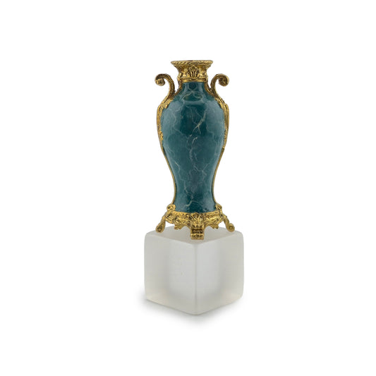 David Iriarte Gold Plated Bronze & Green Enameled Faux Marble Urn Vase B
