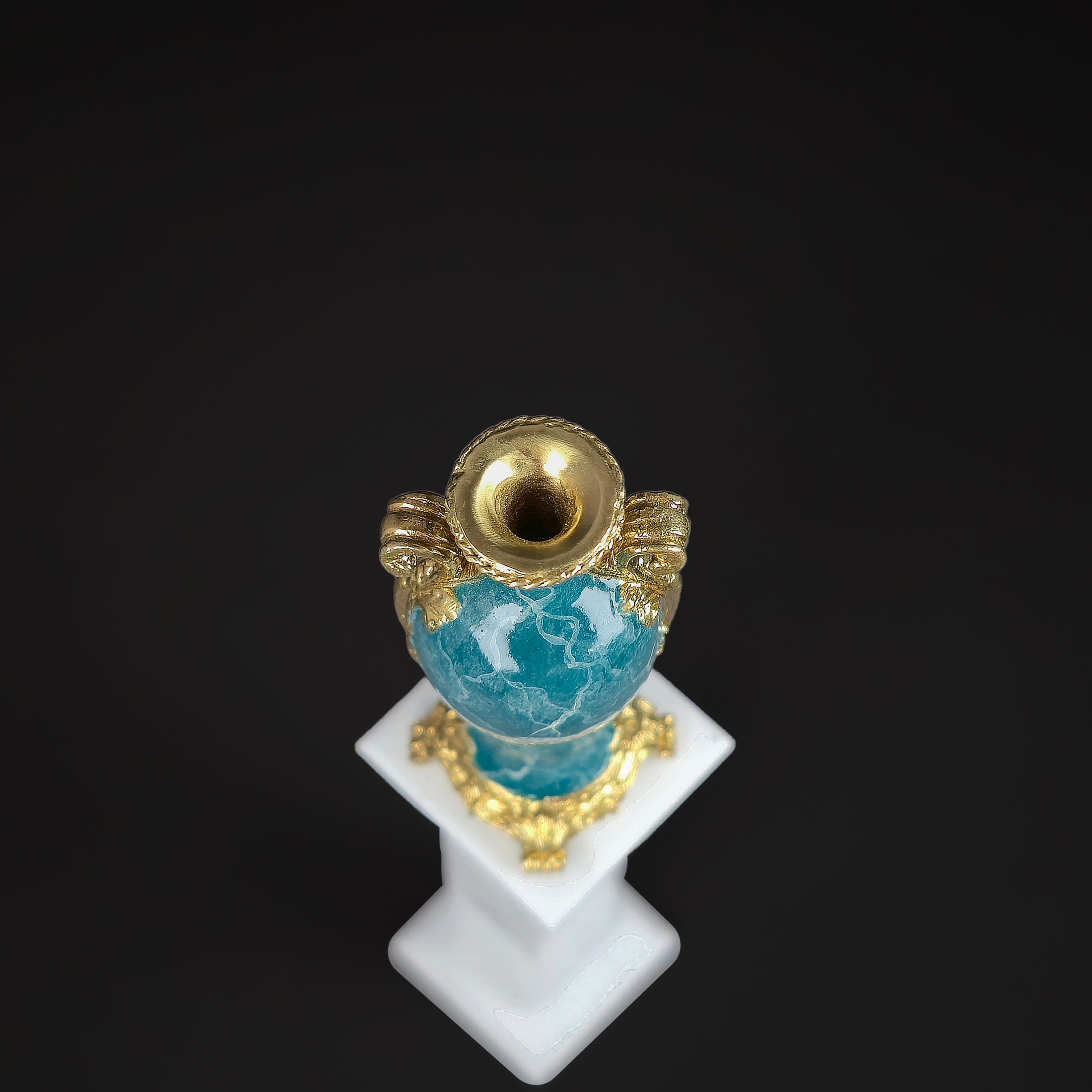 David Iriarte Gold Plated Bronze & Green Enameled Faux Marble Urn Vase B