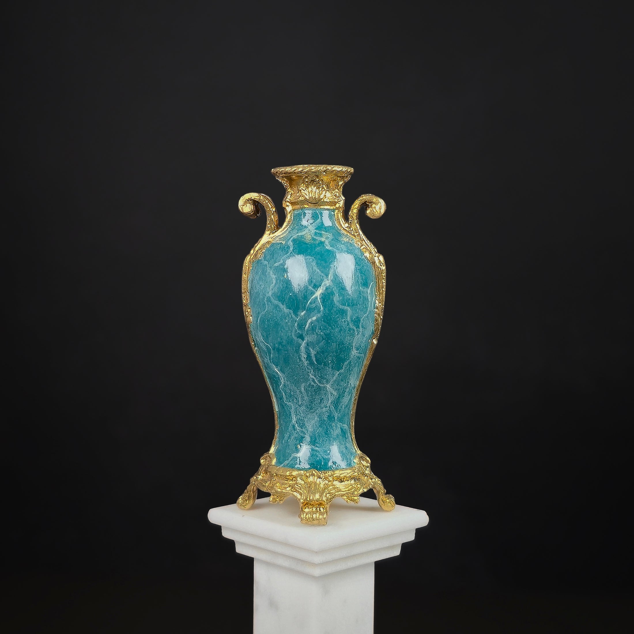 David Iriarte Gold Plated Bronze & Green Enameled Faux Marble Urn Vase B