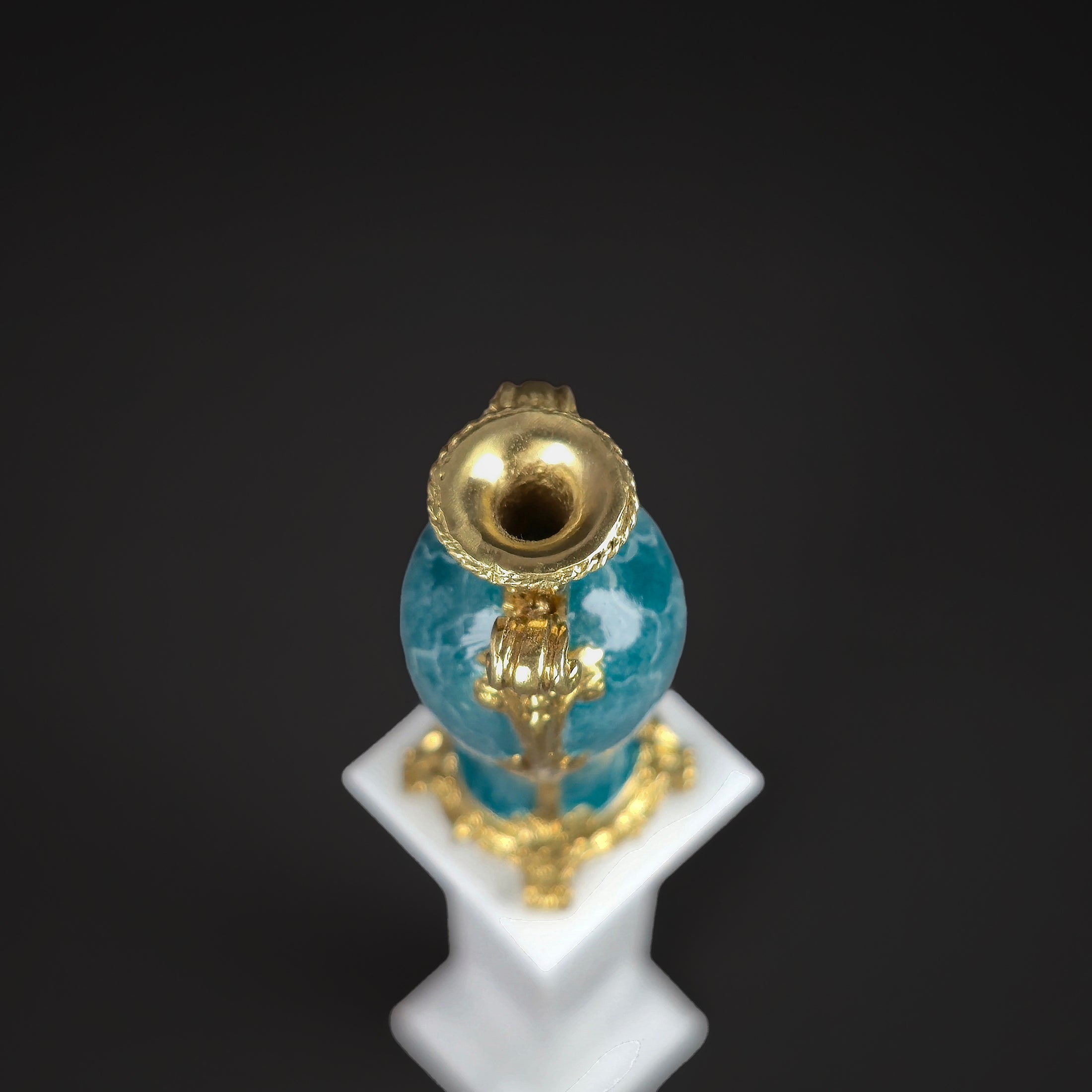 David Iriarte Gold Plated Bronze & Green Enameled Faux Marble Urn Vase B