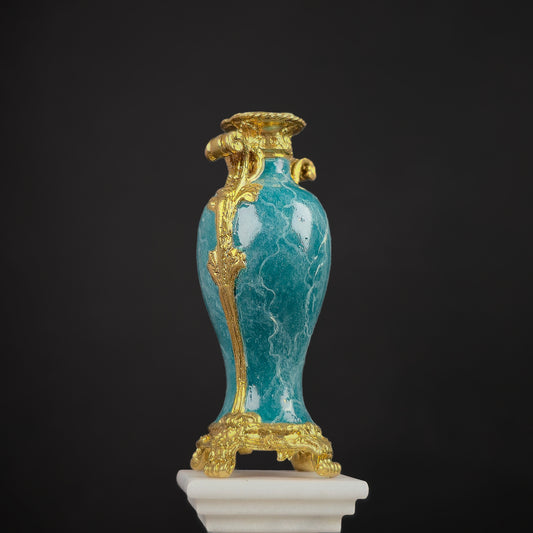David Iriarte Gold Plated Bronze & Green Enameled Faux Marble Urn Vase B