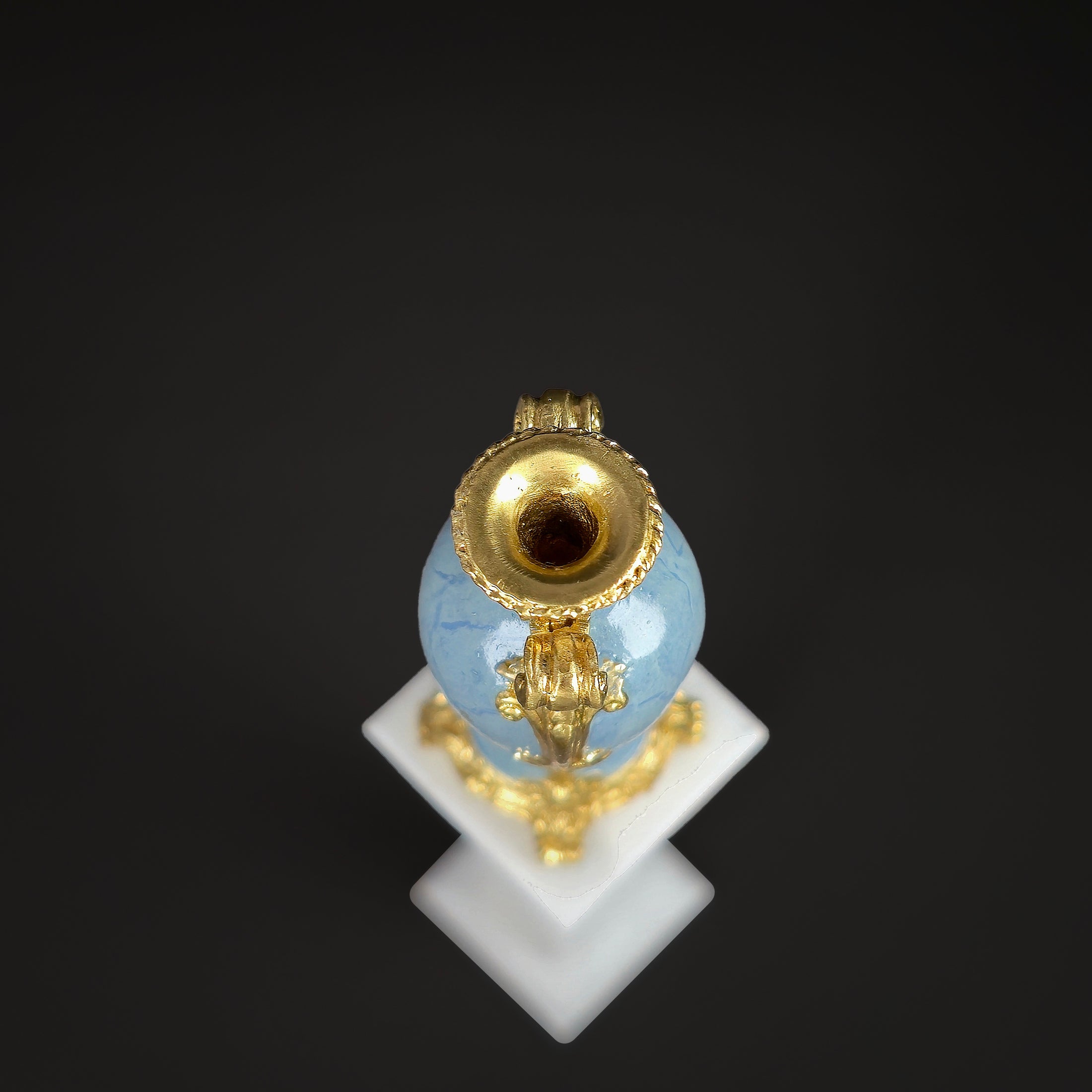 David Iriarte Gold Plated Bronze & Blue Enameled Faux Marble Asian Urn Vase A