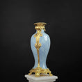 Load image into Gallery viewer, David Iriarte Gold Plated Bronze & Blue Enameled Faux Marble Asian Urn Vase A
