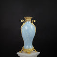 Load image into Gallery viewer, David Iriarte Gold Plated Bronze & Blue Enameled Faux Marble Asian Urn Vase B
