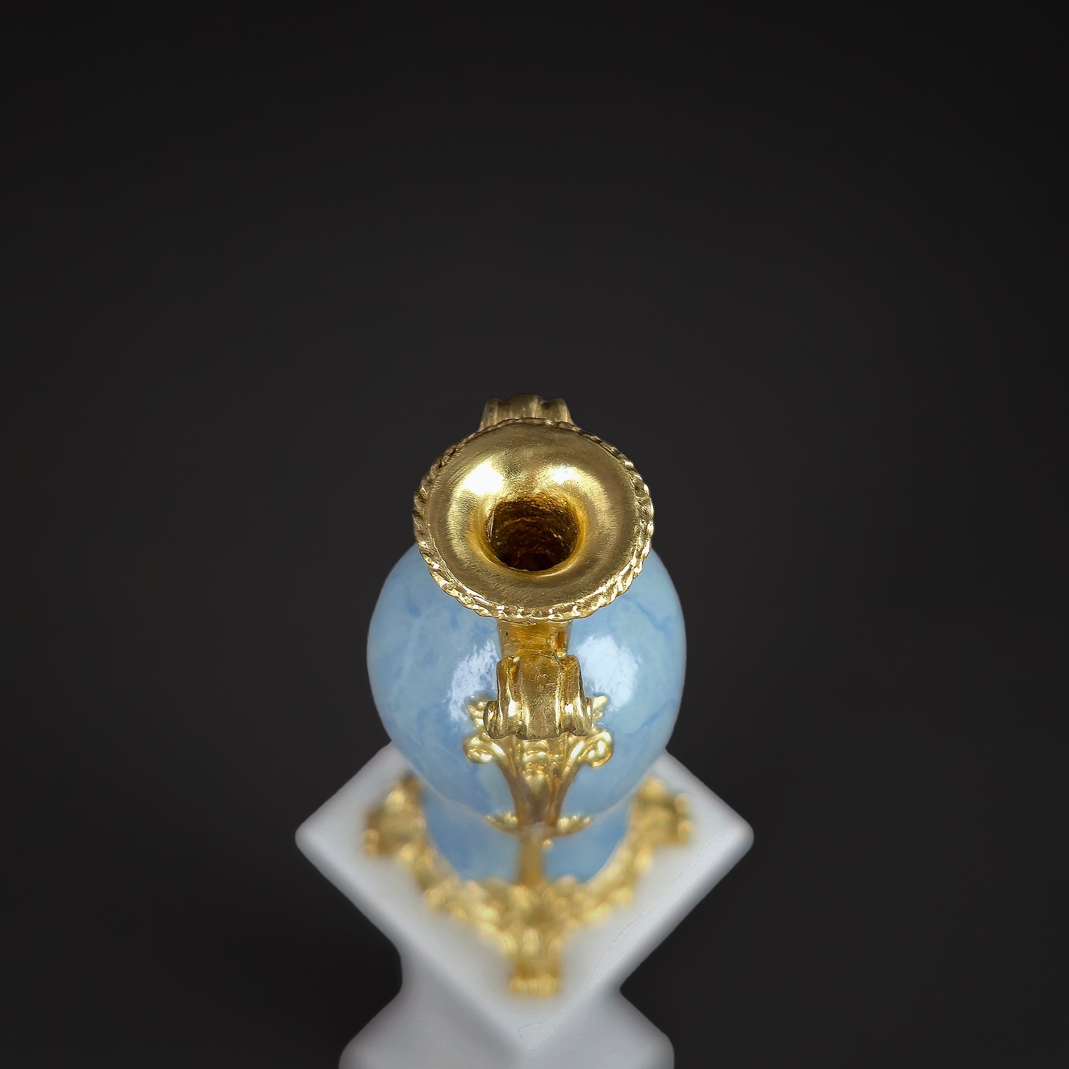 David Iriarte Gold Plated Bronze & Blue Enameled Faux Marble Asian Urn Vase B