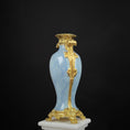 Load image into Gallery viewer, David Iriarte Gold Plated Bronze & Blue Enameled Faux Marble Asian Urn Vase B
