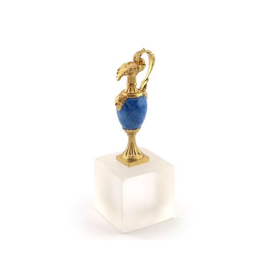 David Iriarte Gold Plated Bronze & Enameled Faux Lapis Lazuli Decorative Footed Ewer