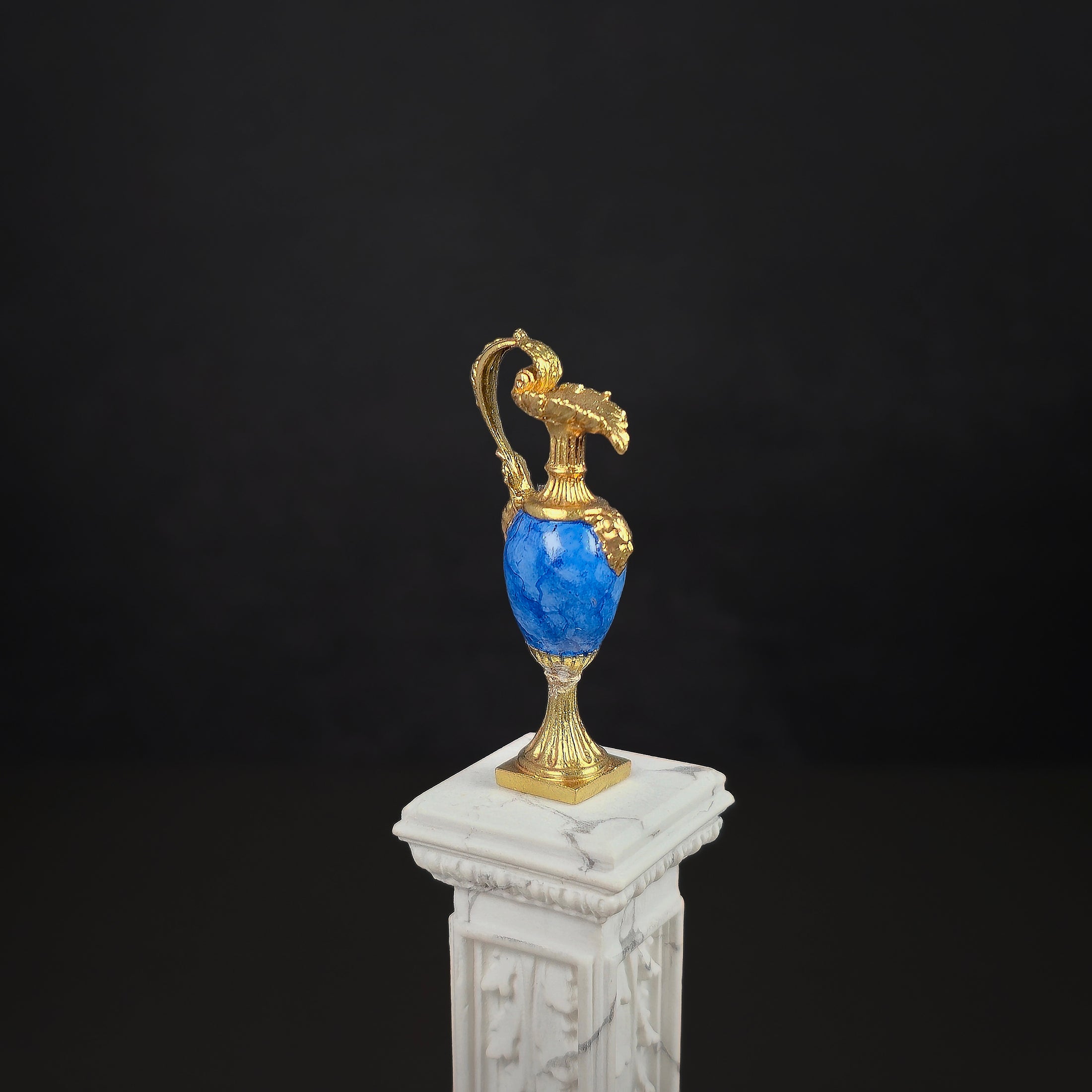 David Iriarte Gold Plated Bronze & Enameled Faux Lapis Lazuli Decorative Footed Ewer